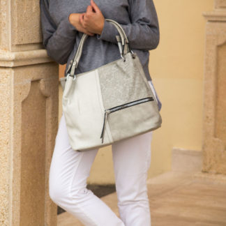 bolso blanco y gris para mujer