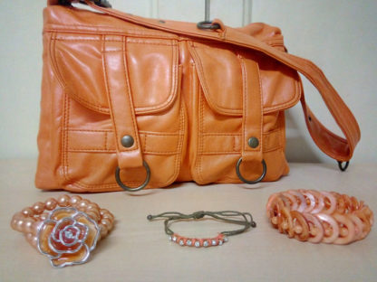 bolso naranja y accesorios