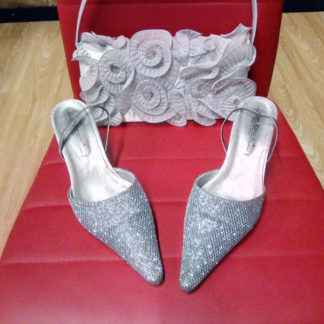 zapatos fiesta y bolso color gris