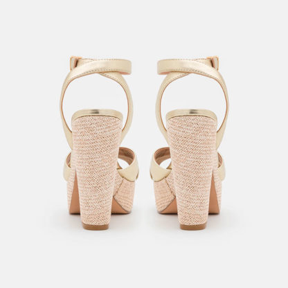 sandalias doradas tacon bloque
